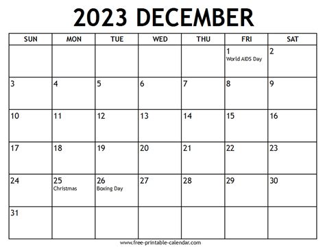 december 2023 calendar free
